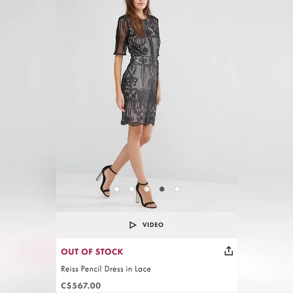 🌞REISS Zola Lace Dress  Black Scalloped Hem V-Back Party Cocktail US 4 - Picture 3 of 16